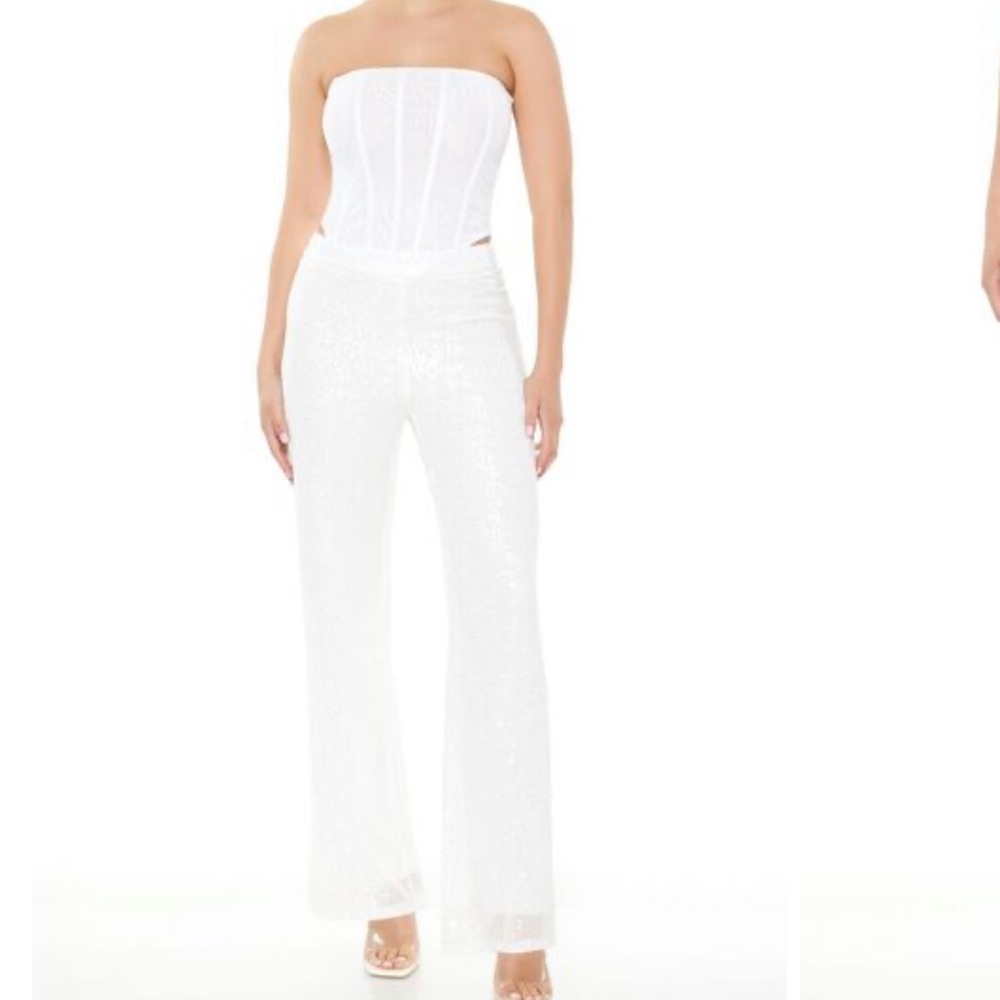 White sequin pants